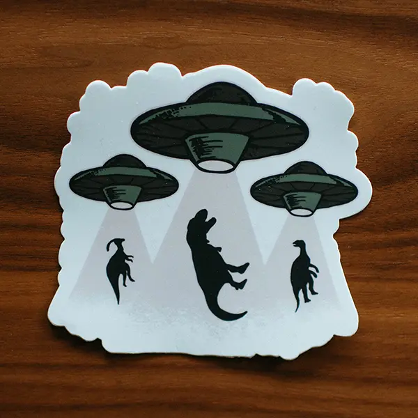 Dino Abduction by UFOs Premium Vinyl Sticker