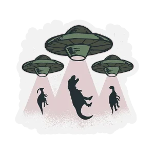 Dino Abduction by UFOs Sticker