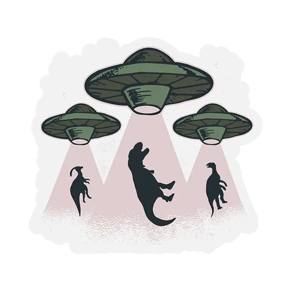 Dino Abduction by UFOs Sticker