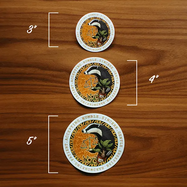 Hufflepuff Round Sticker Sizes