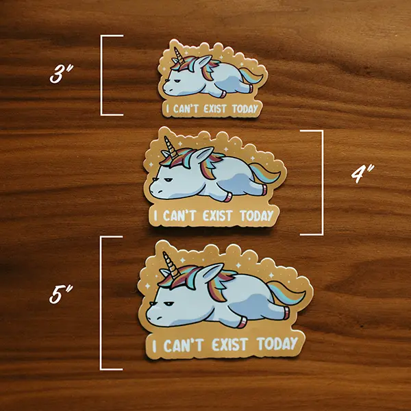 Lazy Unicorn Sticker Sizes