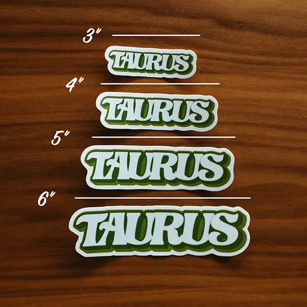 Taurus Zodiac Lettering Sticker Sizes