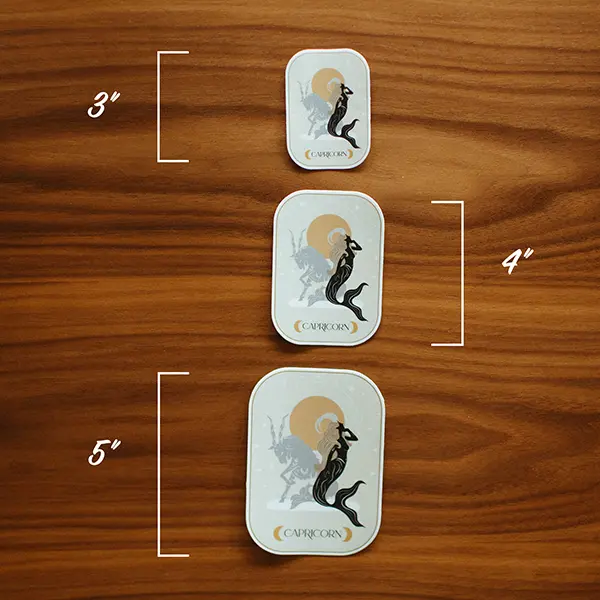 Capricorn Goddess Zodiac Sticker Sizes